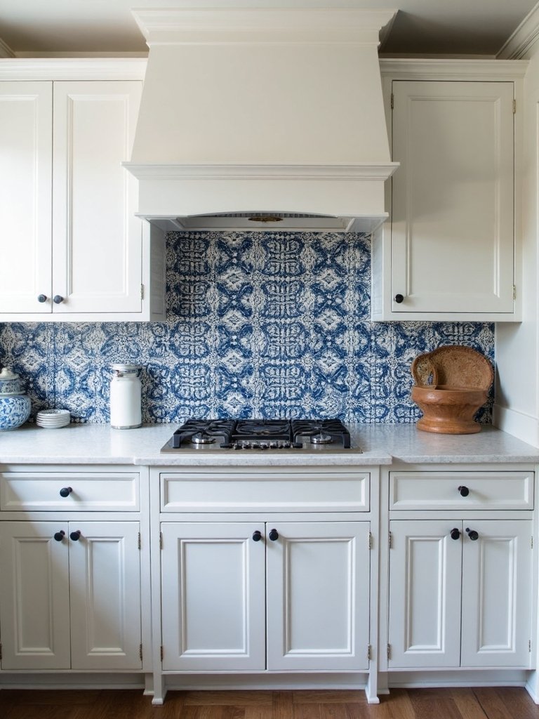 vibrant patterned tile backsplash centerpiece