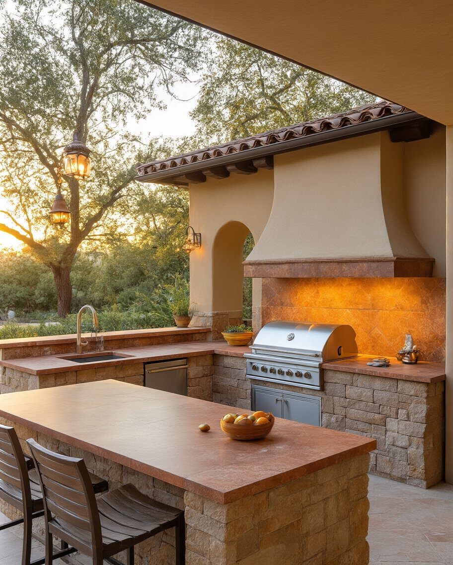 warm earthy outdoor kitchen tones