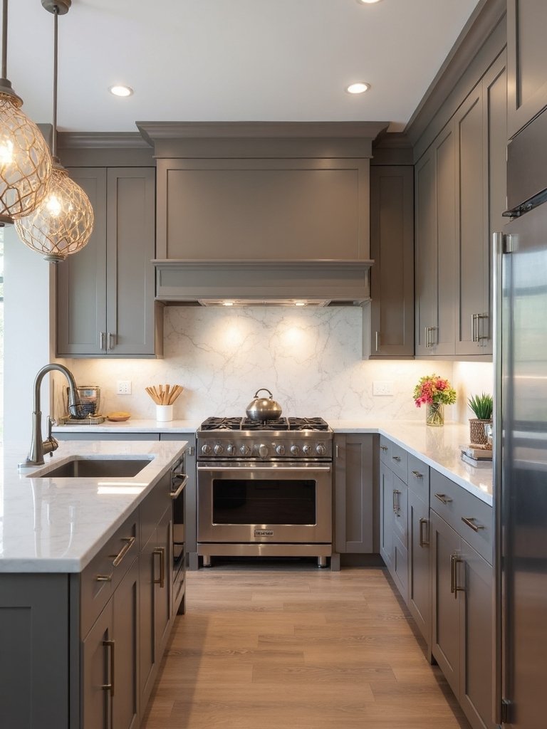 warm modern taupe kitchen cabinet ideas