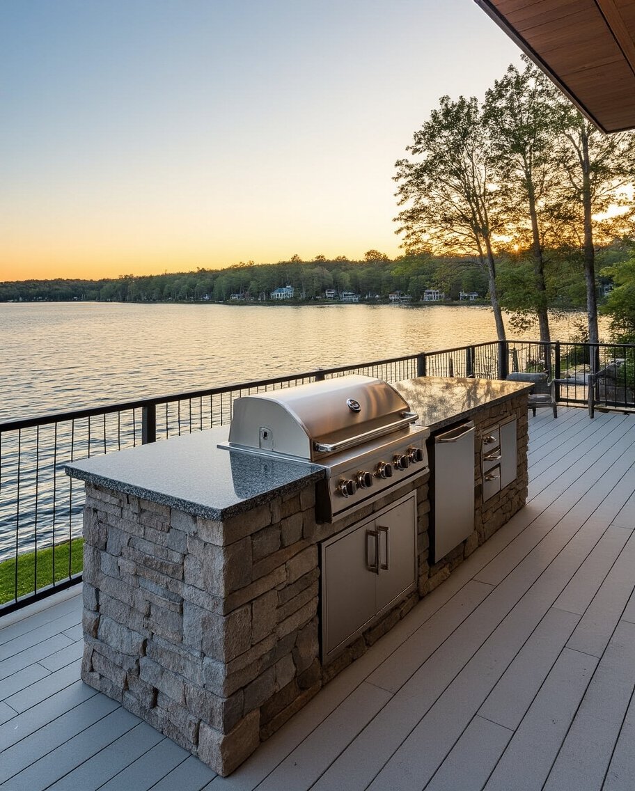 waterfront stone grilling station perfection