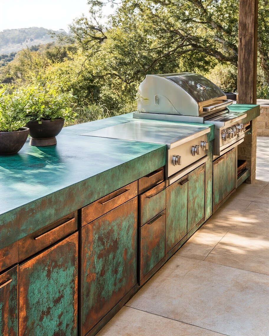 weathered copper countertops age gracefully