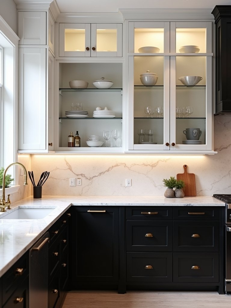 contrasting cabinetry with display features