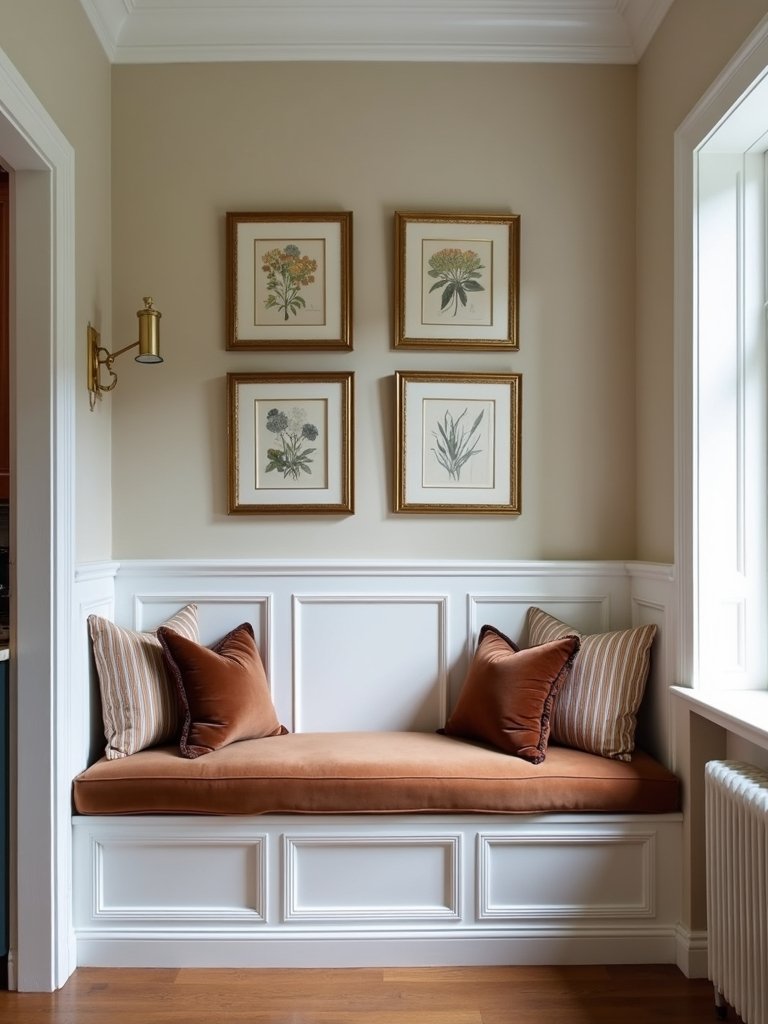 cozy dining nook with art display