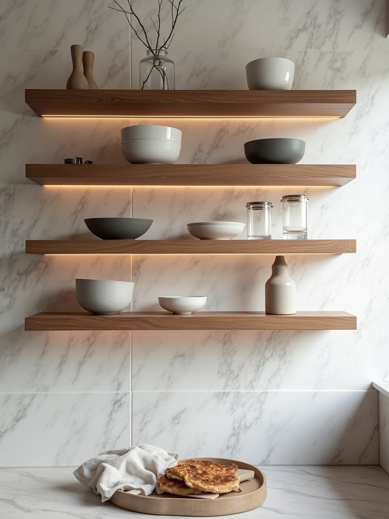 curated kitchen display shelving aesthetic
