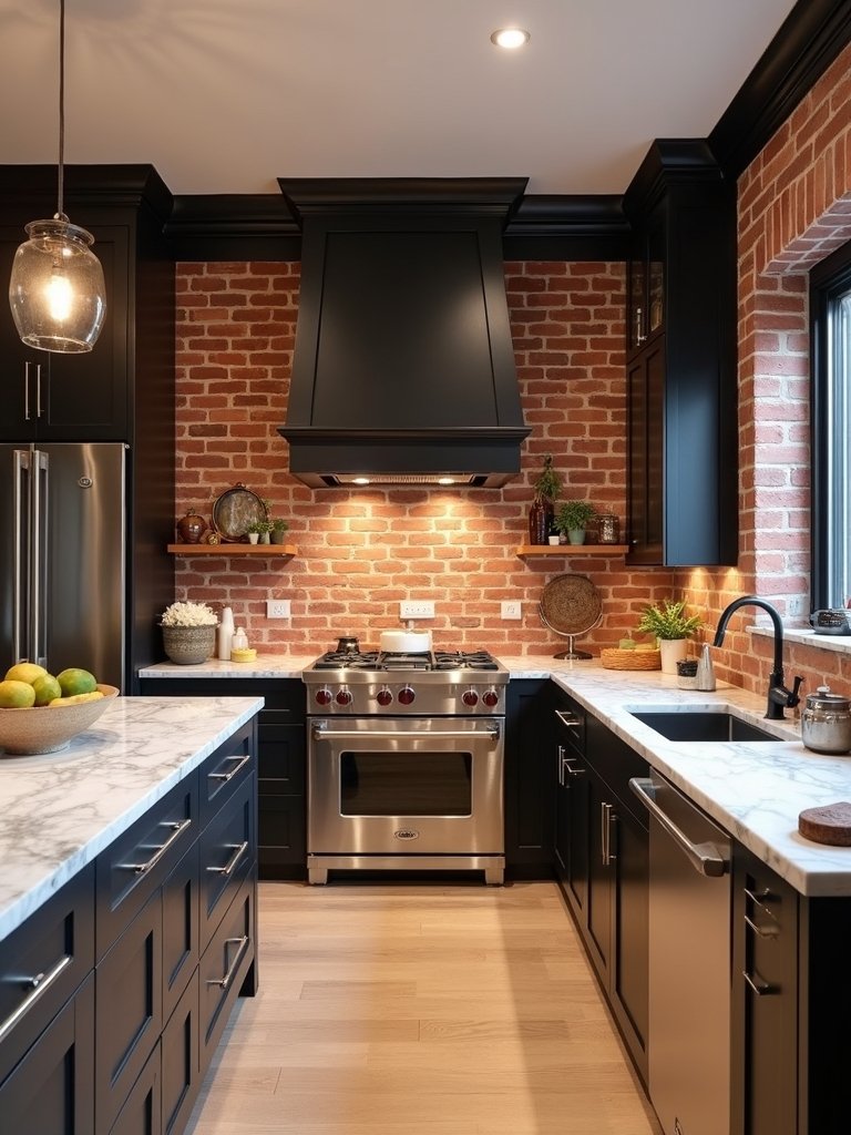 exposed brick accents modern kitchen design