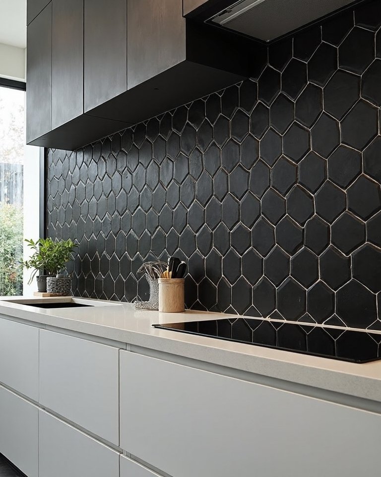 Bold Black Hexagon Tile