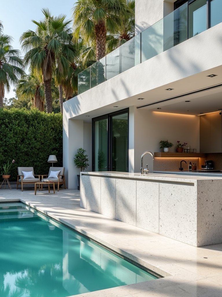 luxurious durable poolside kitchens with terrazzo