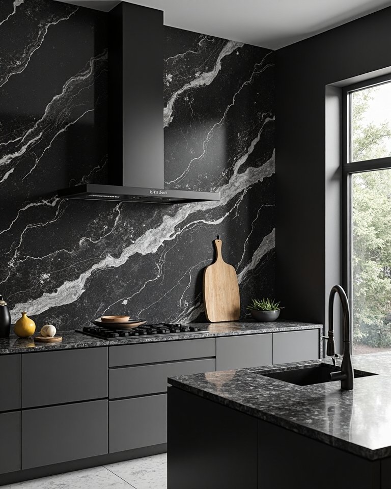 luxury black marble kitchen