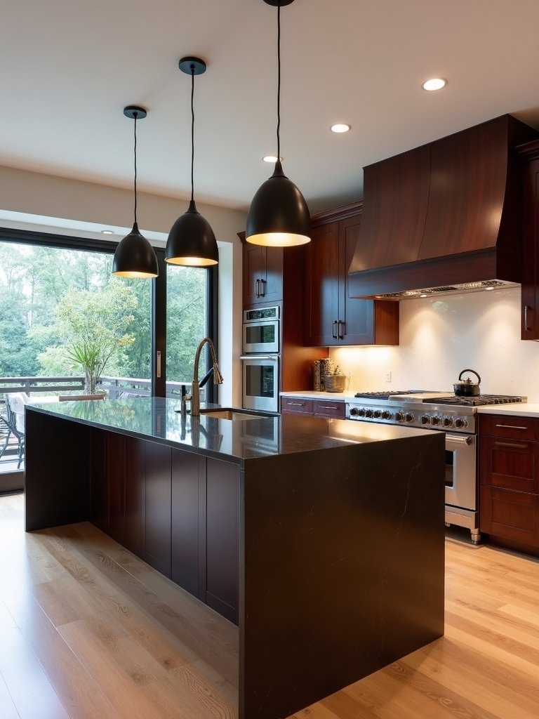 luxury mahogany waterfall island captivates