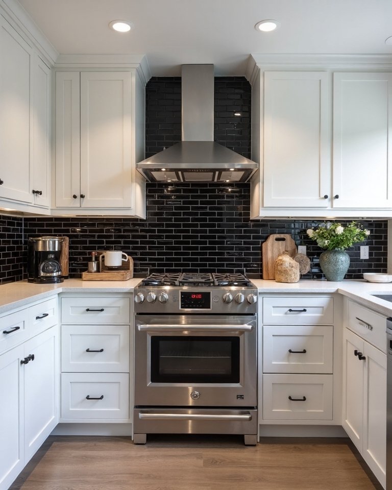 black rectangle kitchen tiles