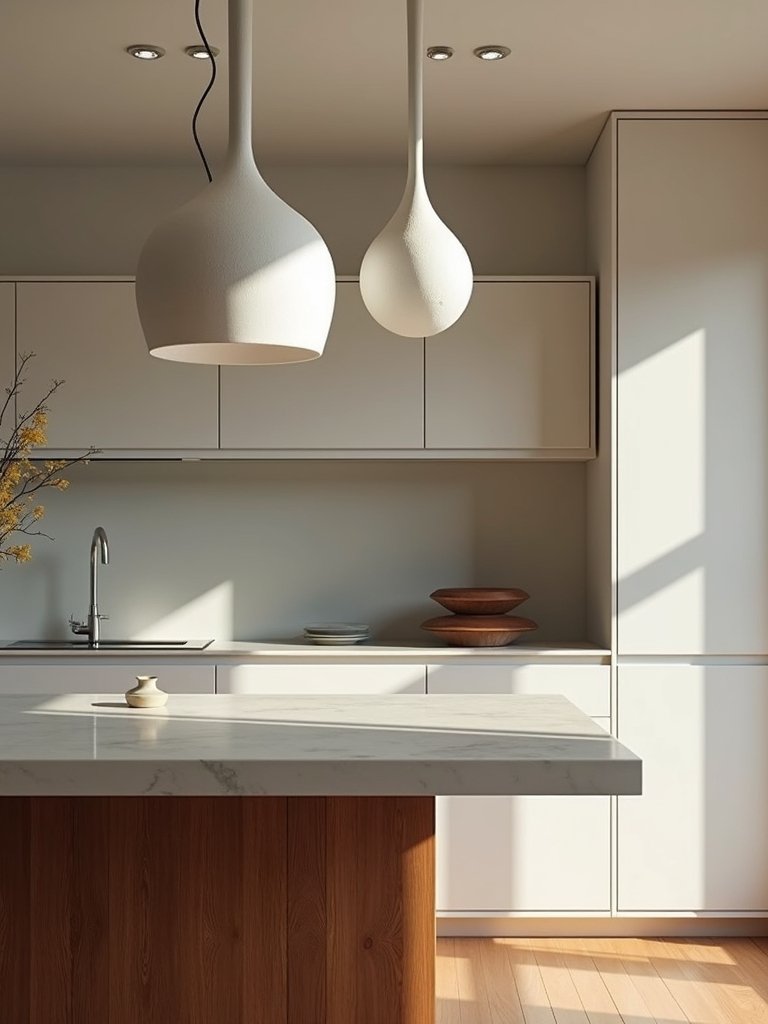 sculptural floating kitchen island pendants