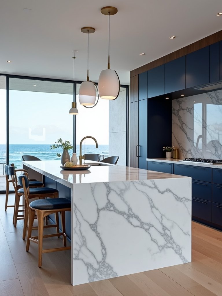 serene coastal kitchen with panoramic views