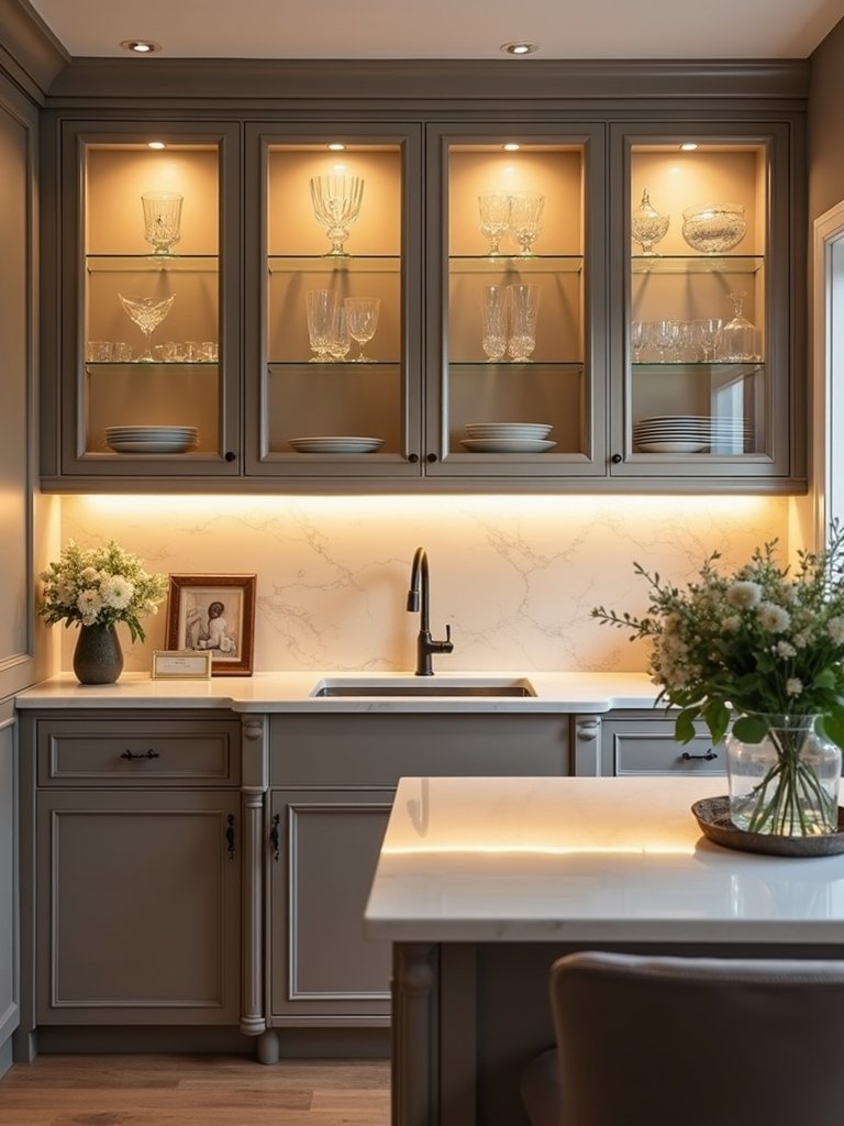 showcase kitchen storage with lighting