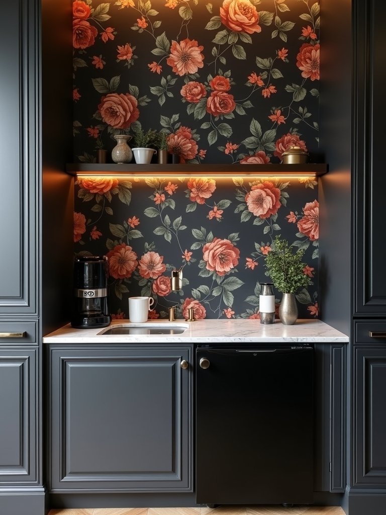 sophisticated floral coffee bar accent