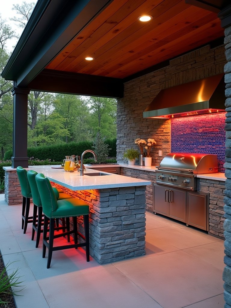 sophisticated luxurious jewel toned outdoor kitchen