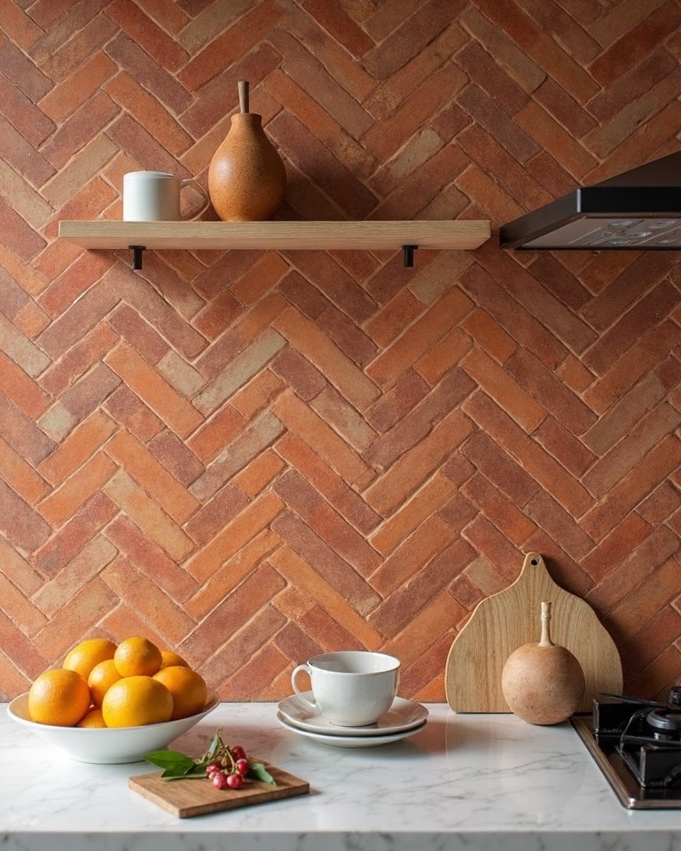 terracotta tile layout enhances visual depth