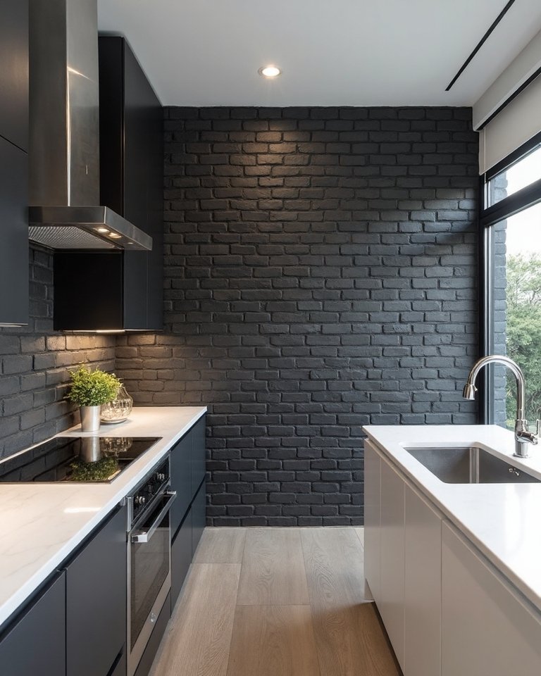 textured black brick backsplash aesthetic appeal