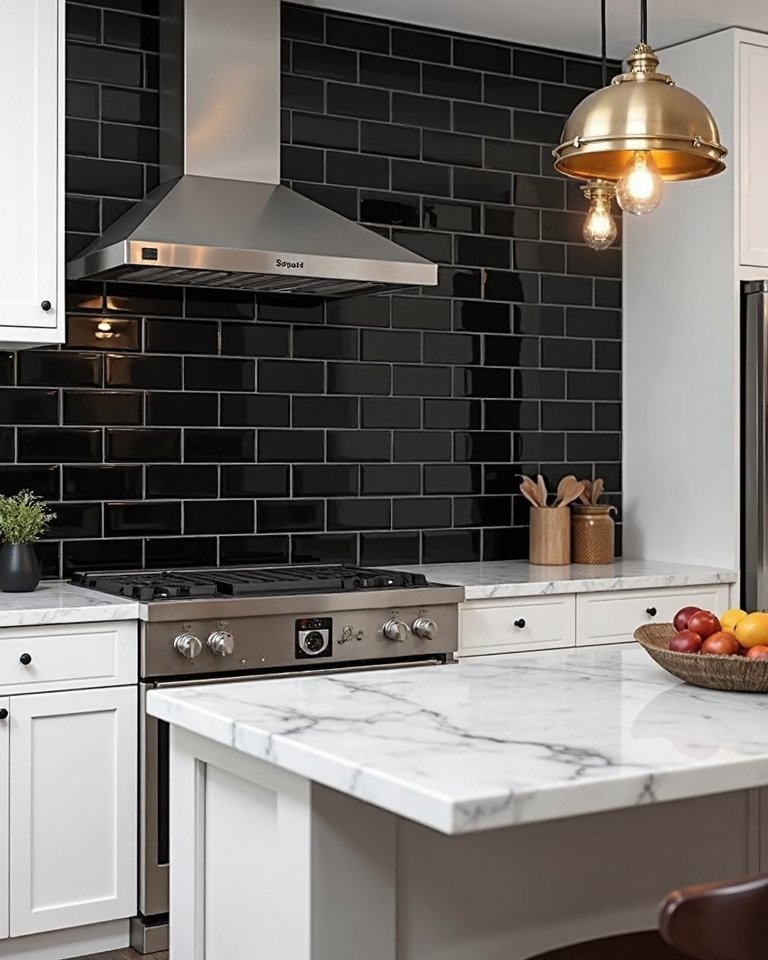 black ceramic tiles kitchen