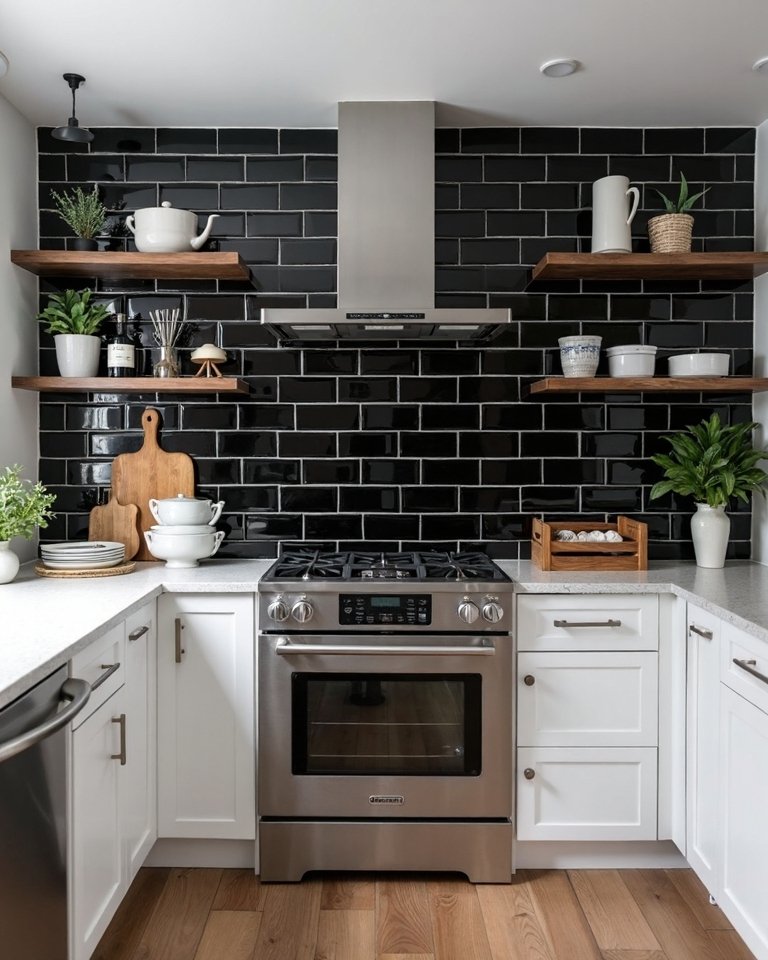 Classic Black Subway Tiles Kitchen