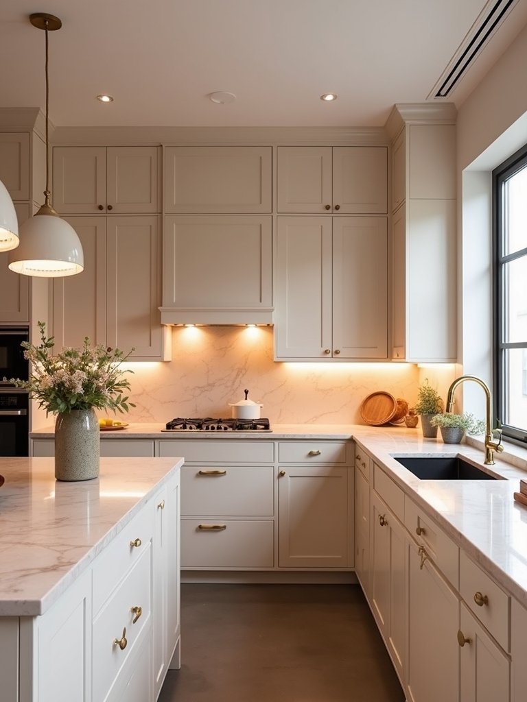 understated refined harmonious subtle kitchen lighting