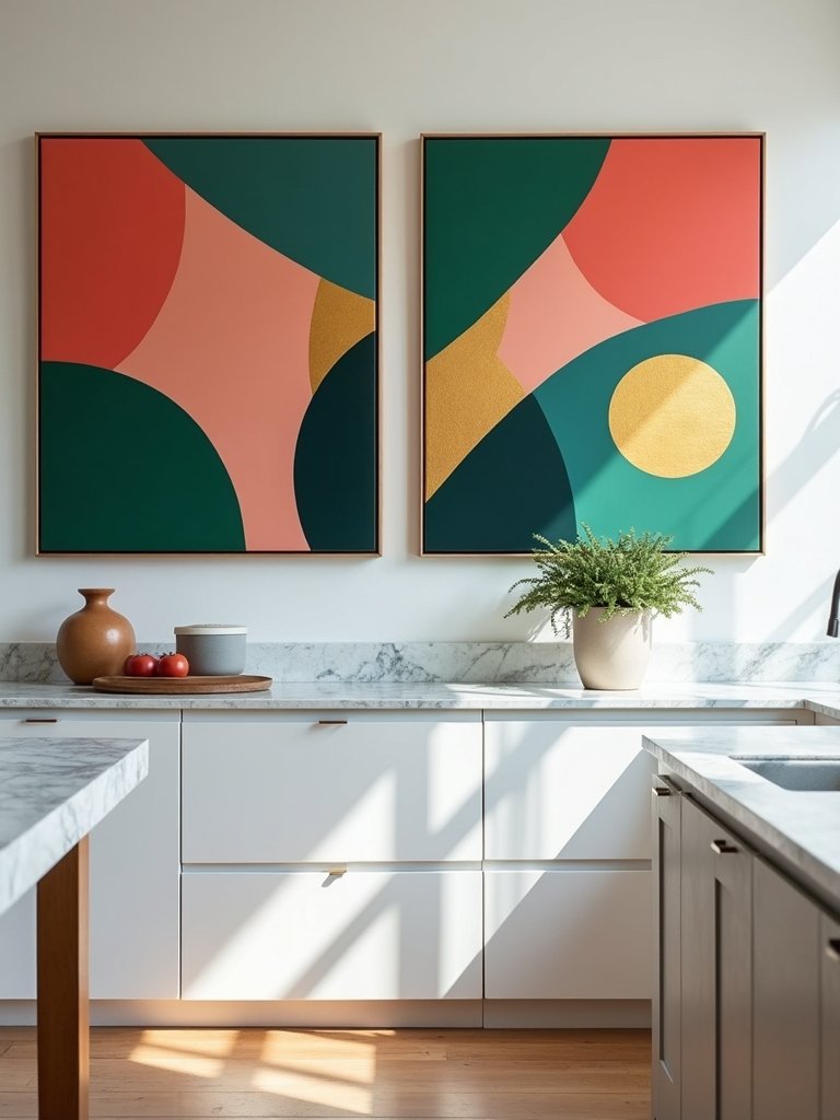 vibrant abstract art energizes kitchen design