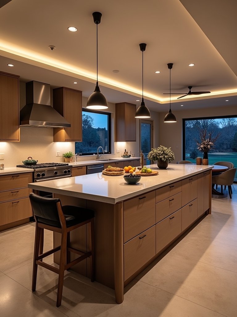 zoned lighting creates functional spaces